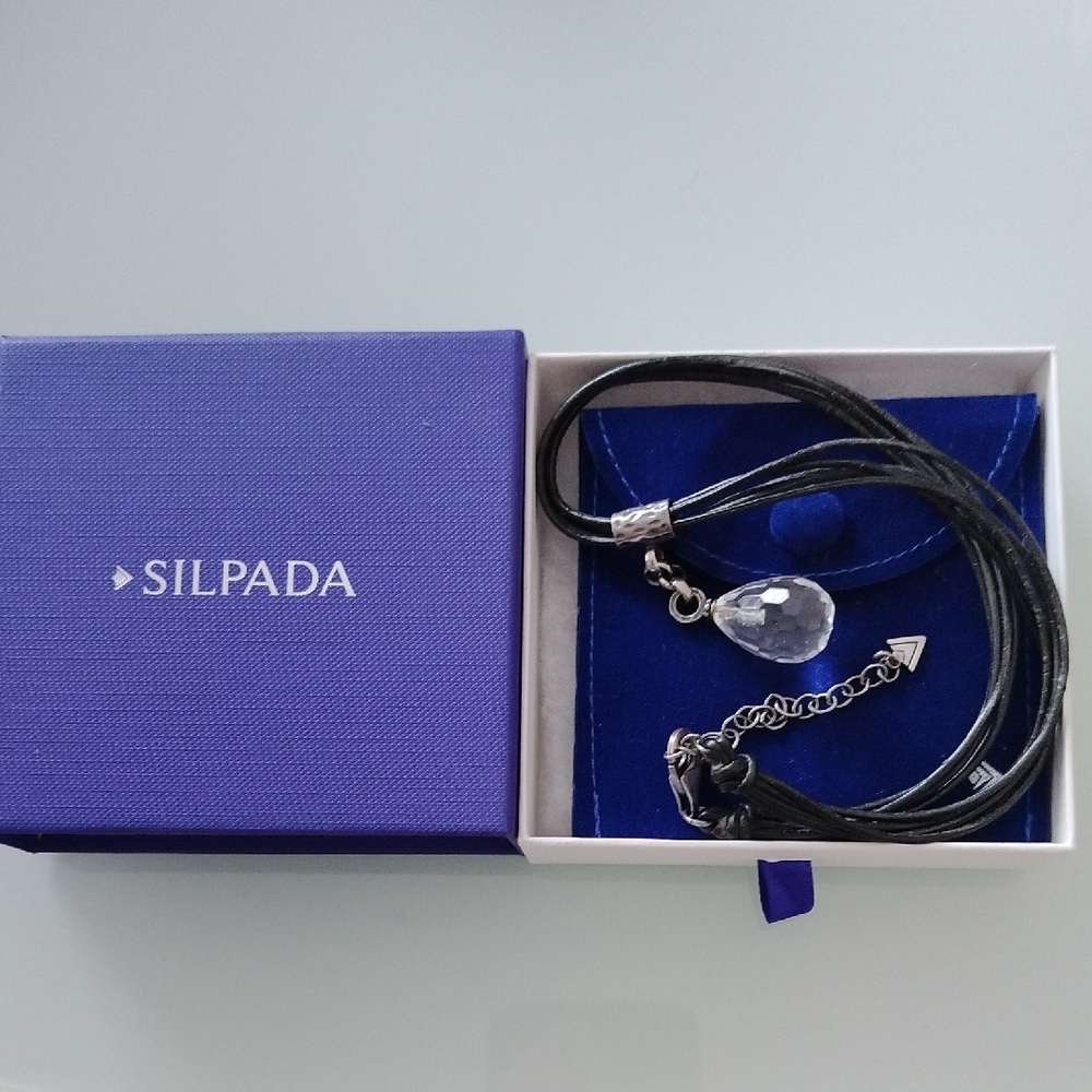 Silpada Black Necklace with Clear Crystal Pendant